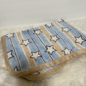 Babies Alley Baby Blanket Stars Brown Blue Stripes White Beige Tan Plush Fleece